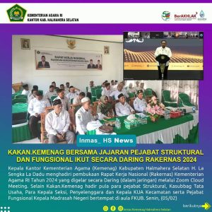 Kakankemenag Halsel Bersama Jajaran Pejabat Struktural dan Fungsional Ikut Secara Daring Rakernas 2024