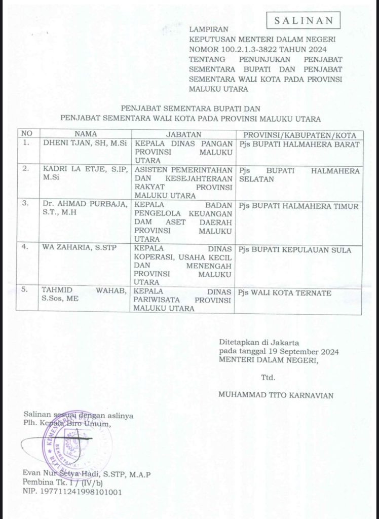 Ahmad Purbaya Dilantik sebagai PJ Bupati Haltim Bersama Lima Pejabat Maluku Utara