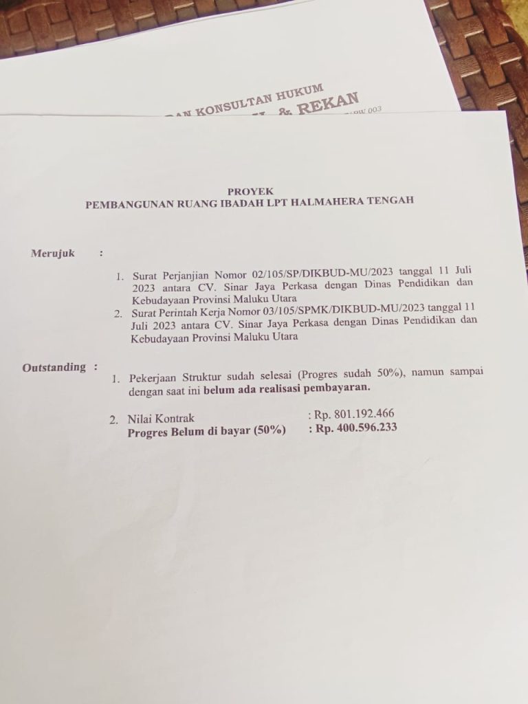Dikbud Malut Terancam Disomasi, Proyek LPT Halteng Mangkrak dan Belum Dibayar
