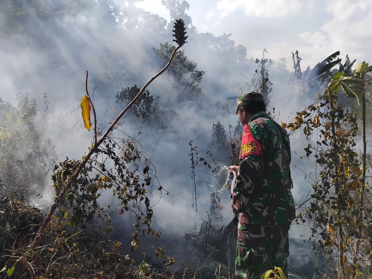 Terpencil dan Minim Alat, Babinsa-Warga Sabaleh Jinakkan Karhutla